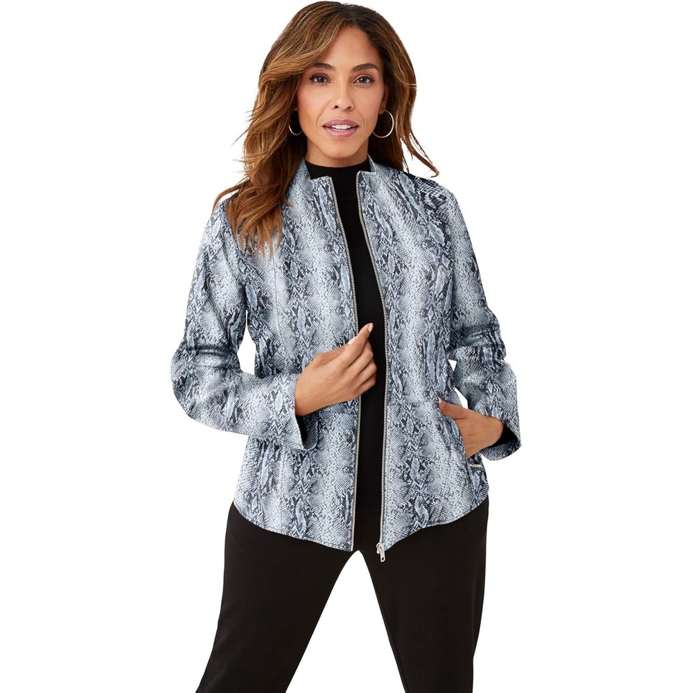 Jessica London Outerwear Snakeskin Print‎ Buttery Leather Jacket Blazer 28W